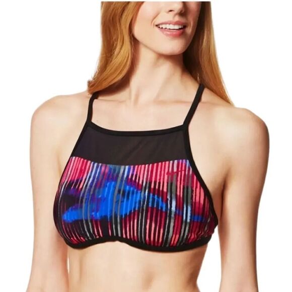 Nike Electrify Sport High-Neck Bikini Swim Top in Fuschia Stripe Size Small - Picture 6 of 12